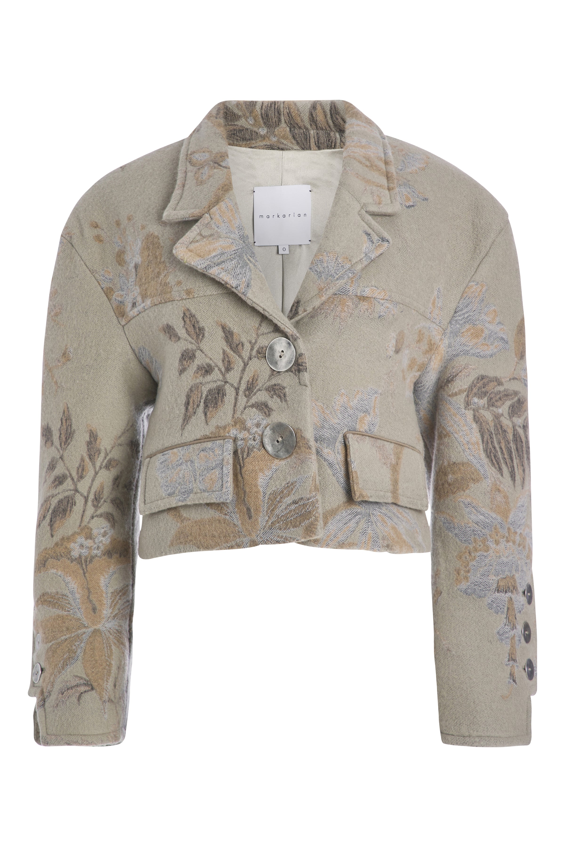 Clio Neutral Floral Jacquard Cropped Jacket