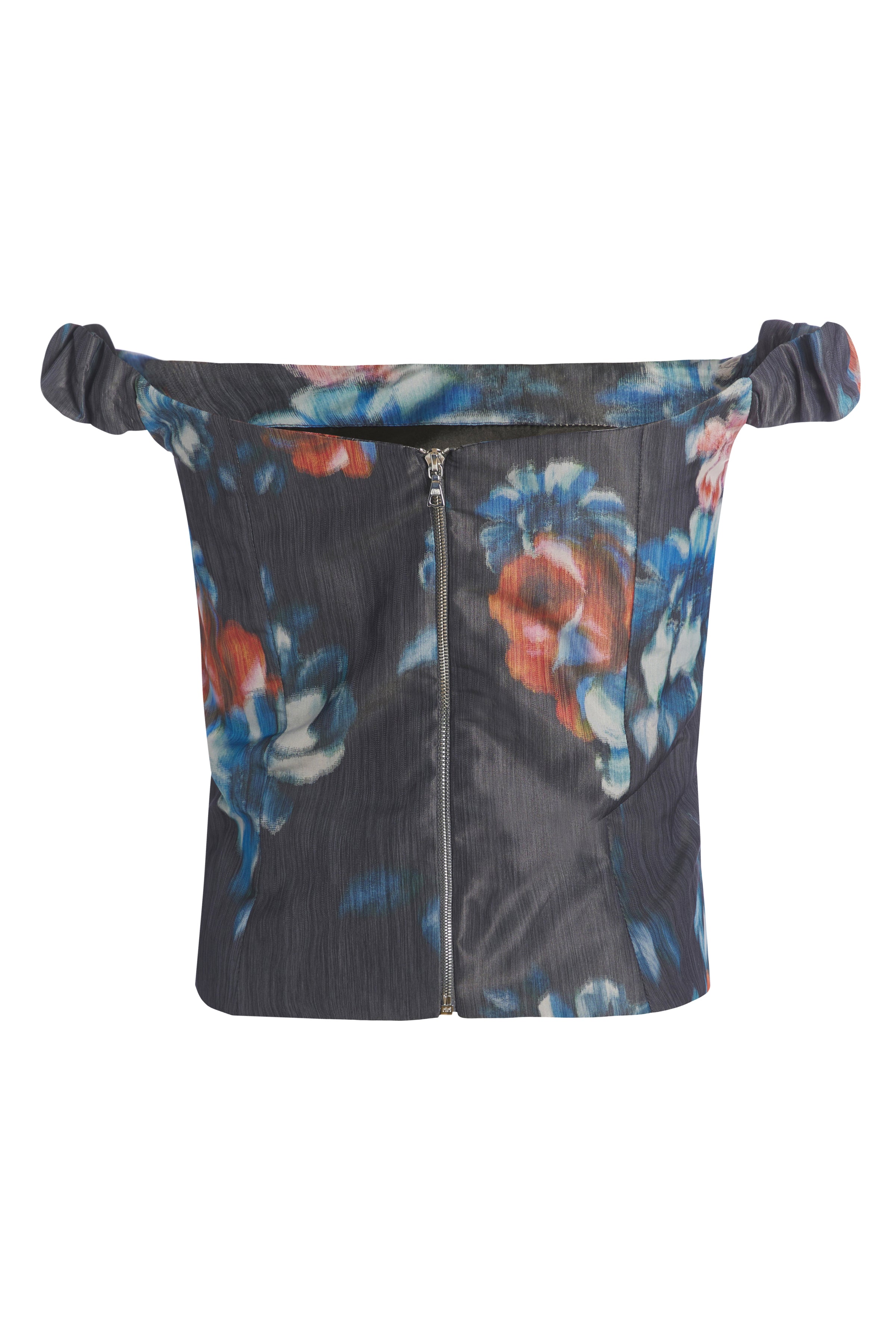 Hayworth Dark Floral Ikat Off The Shoulder Corset Top