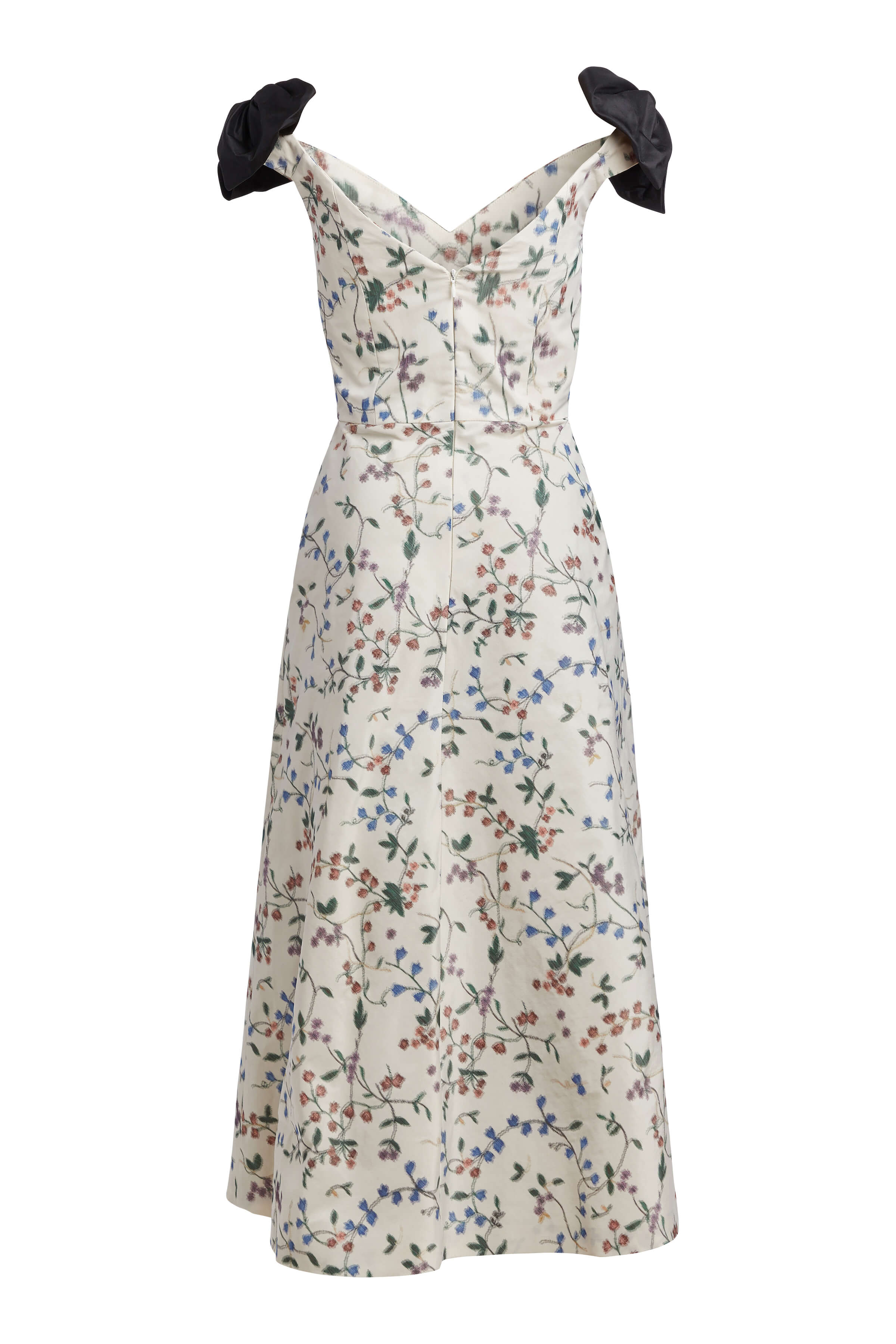Dawn Off White Vine Ikat Off-the-Shoulder Bow Midi Dress