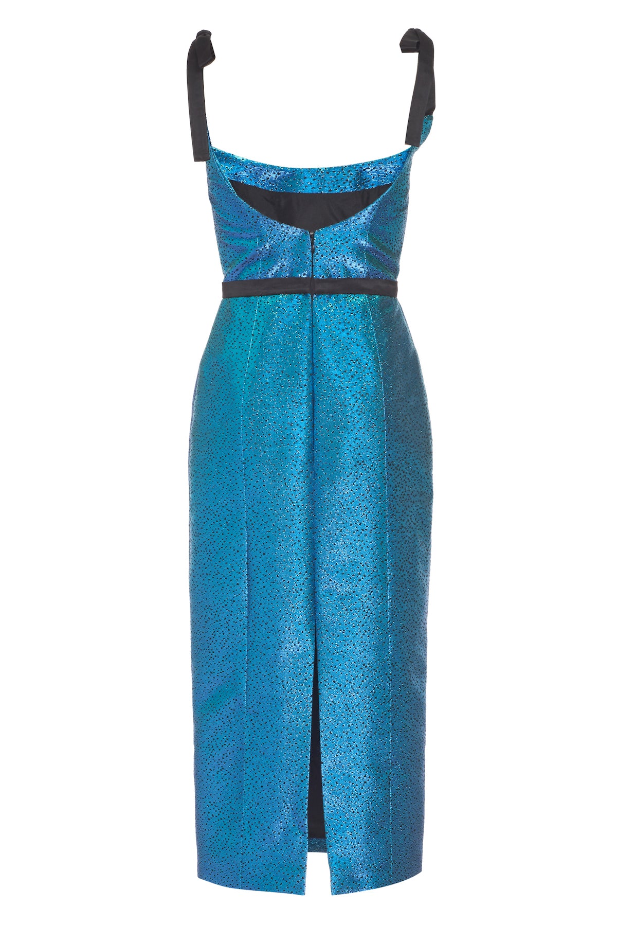 Acacia Metallic Blue Dot Tie Strap Corset Dress