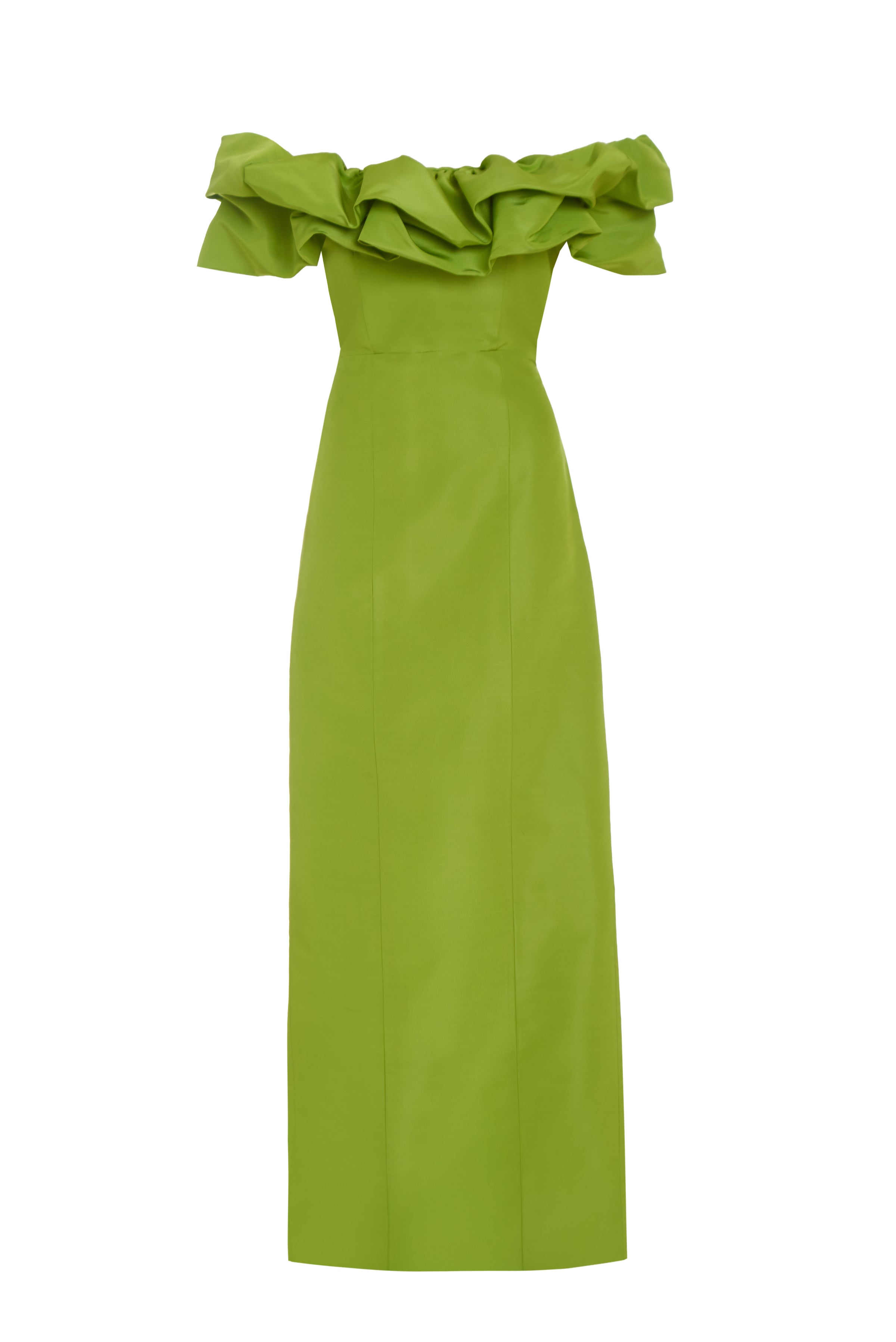 Etta Chartreuse Silk Faille Ruffle Gown