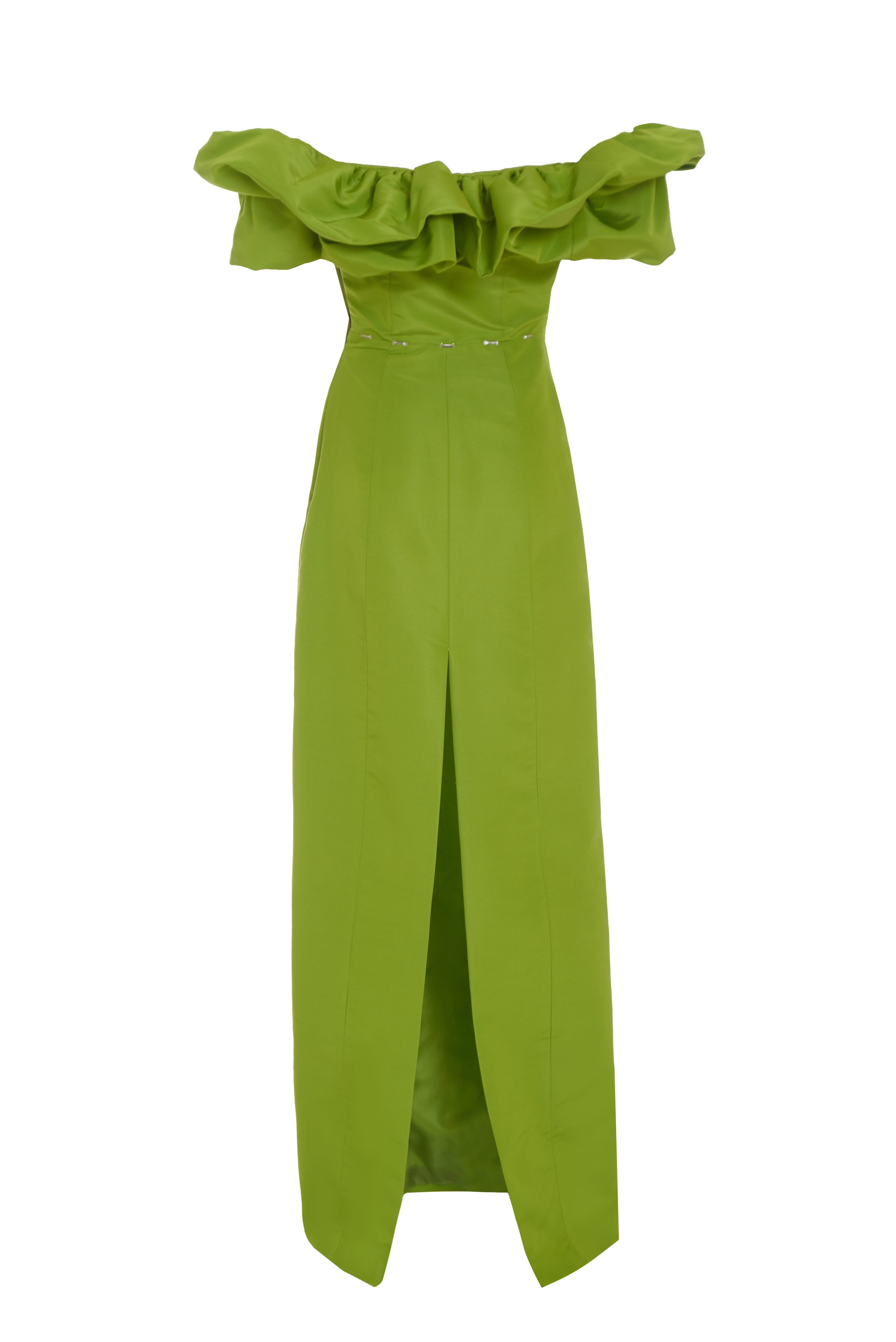 Etta Chartreuse Silk Faille Ruffle Gown