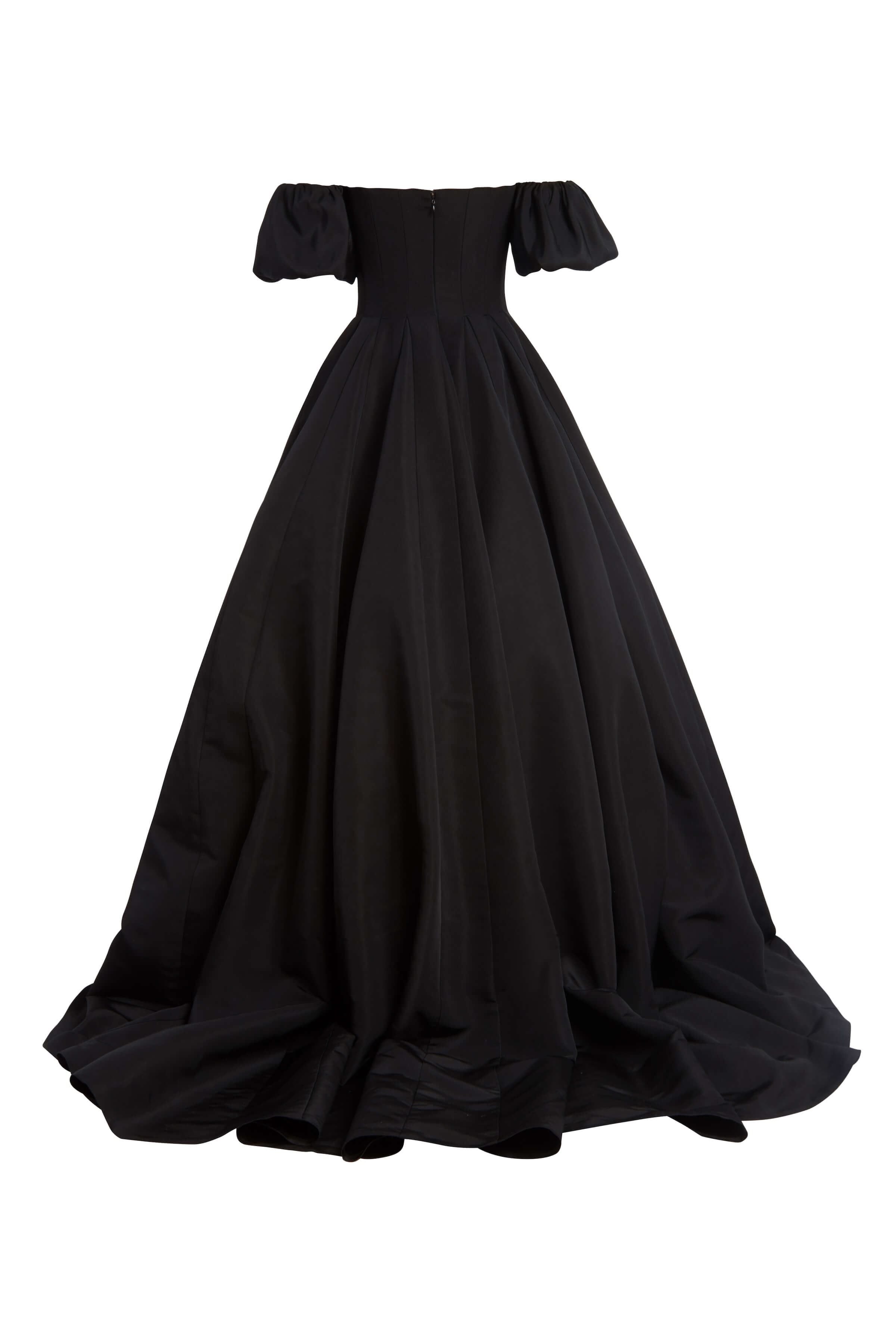 Thalia Black Silk Faille Gown With Off-The-Shoulder Puff Sleeves