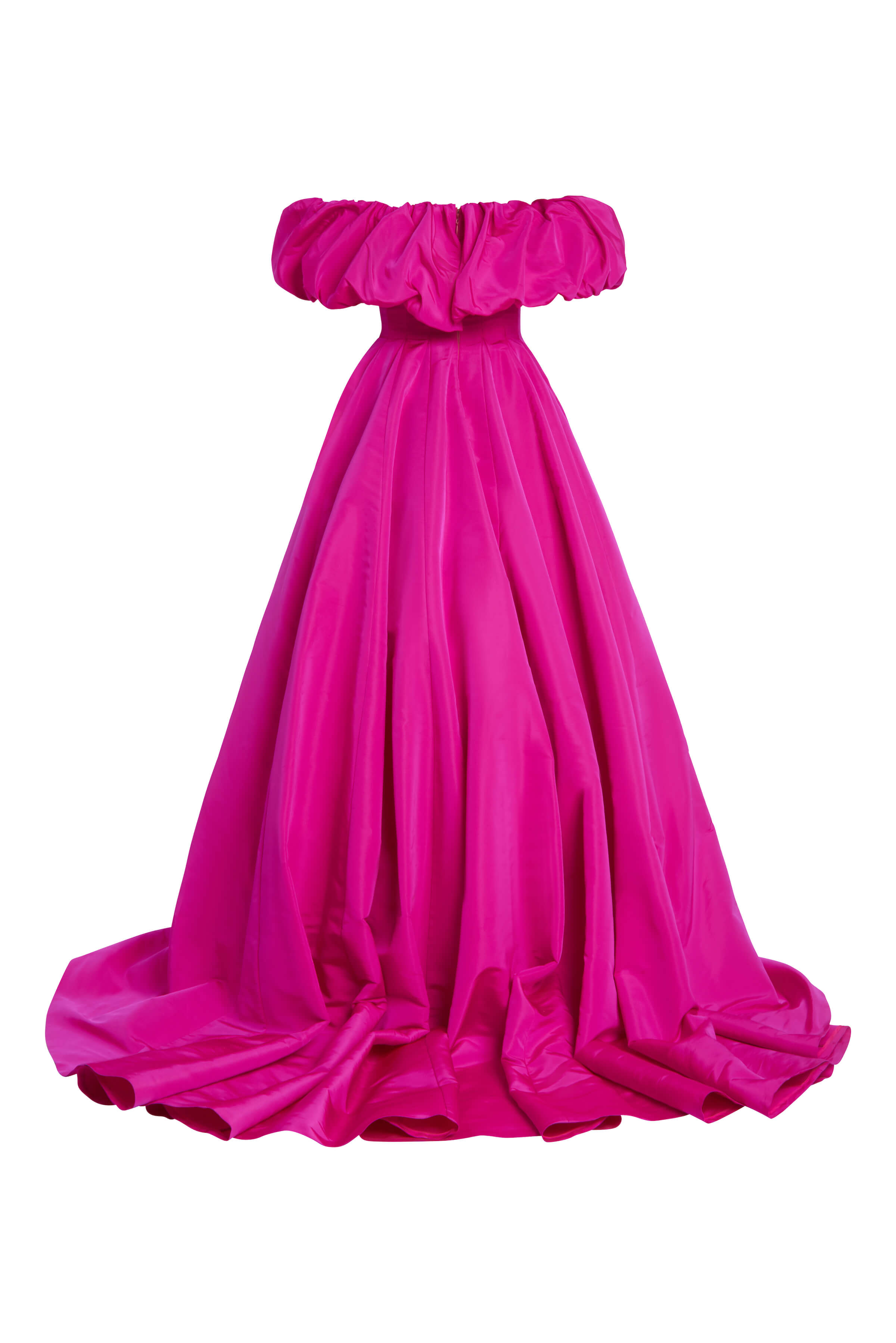 Ambrosia Pink Silk Faille Off-The-Shoulder Ruffle Neckline Gown