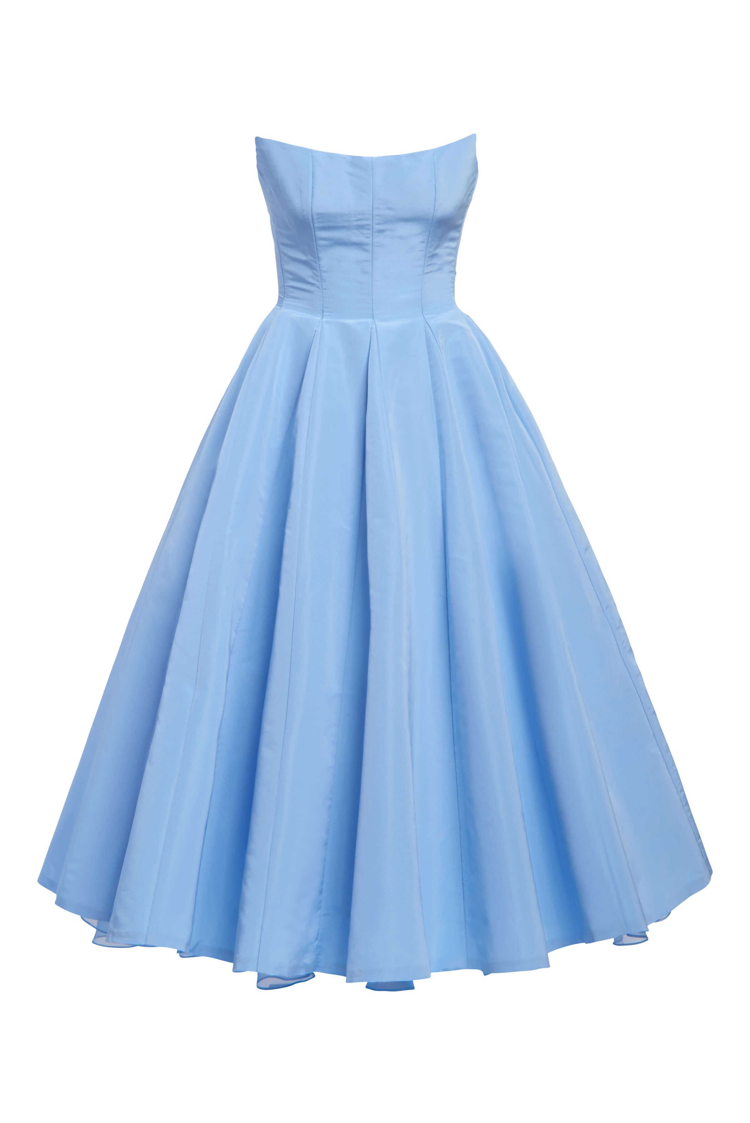 Light Blue Silk Faille Strapless Midi Dress