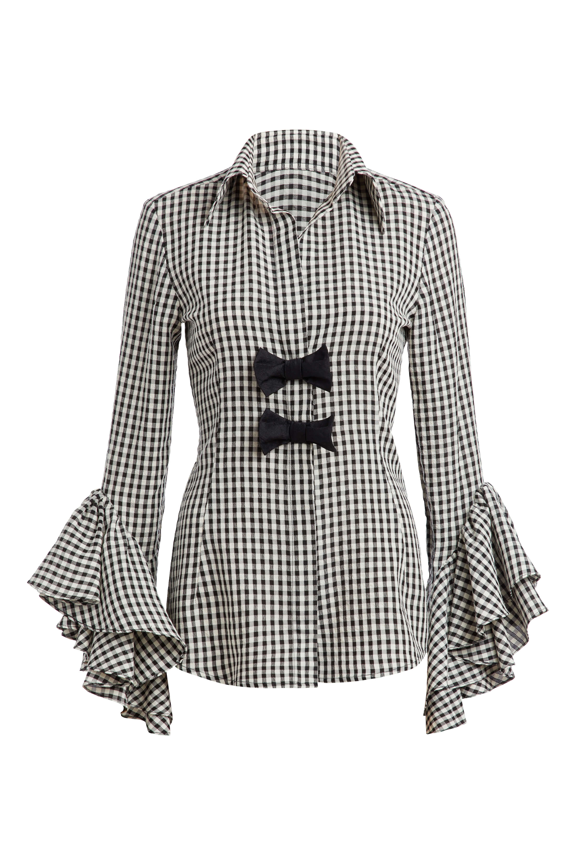 Nina Black and White Gingham Ruffled Sleeve Button Down Top