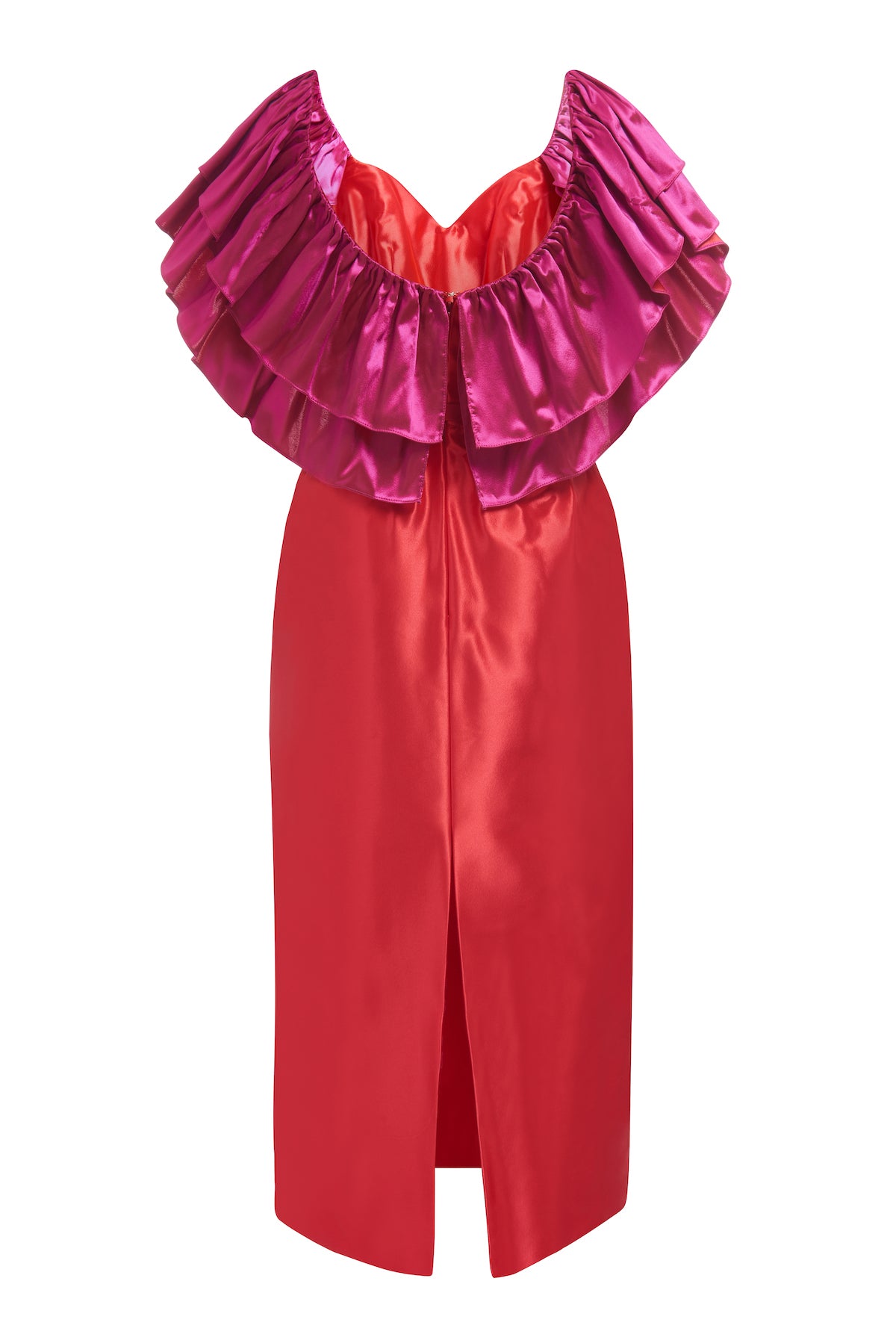 Roxie Red Midi Length Dress with Fuchsia Ruffle