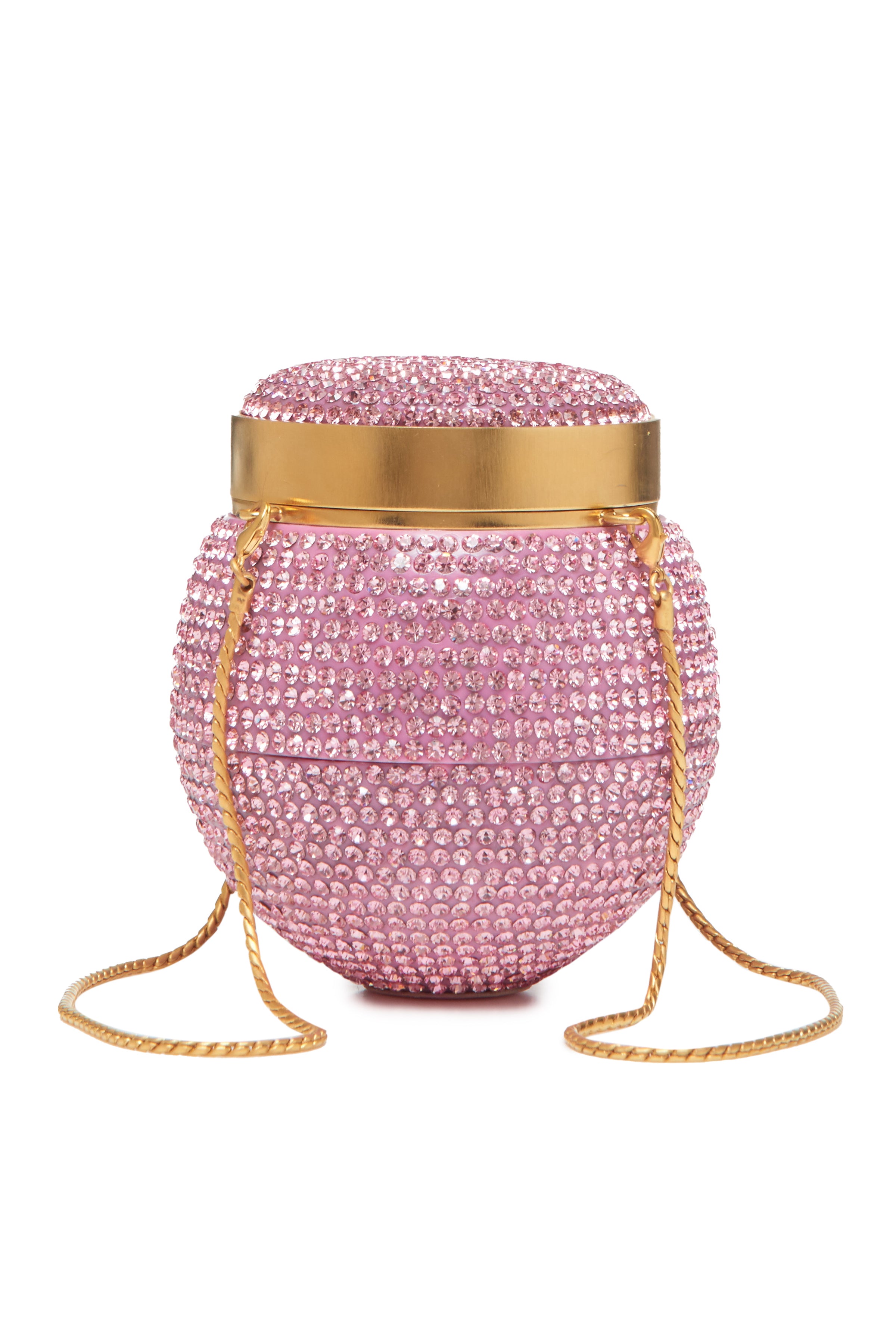 May Pink and Gold Crystal Round Clutch