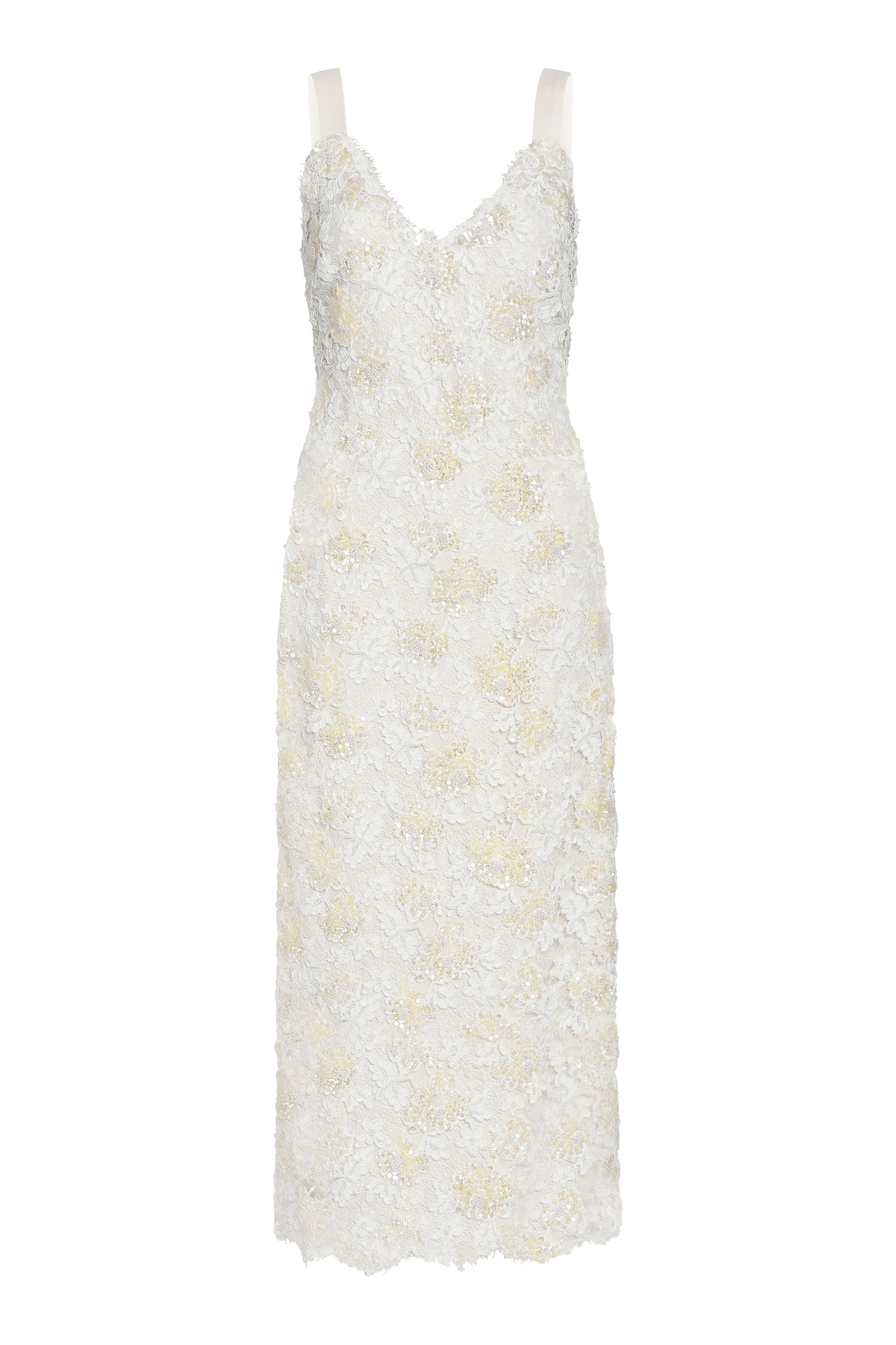 Bianca Beaded Lace Shift Dress With Side Slit