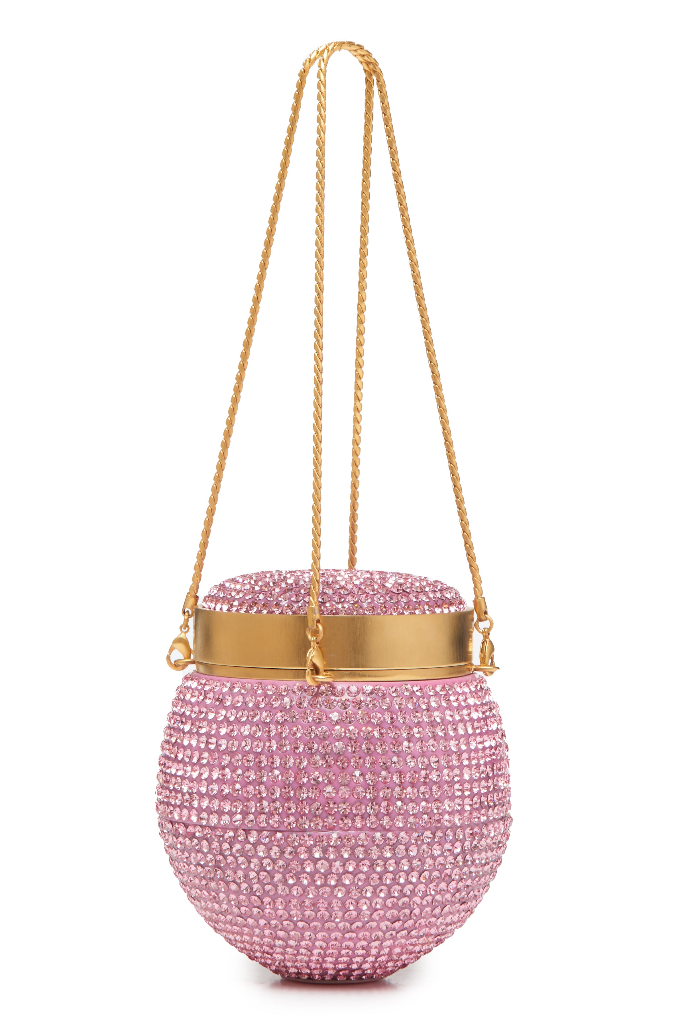 May Pink and Gold Crystal Round Clutch