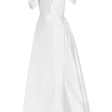 Edith White Silk Asymmetric Drape Shoulder Gown