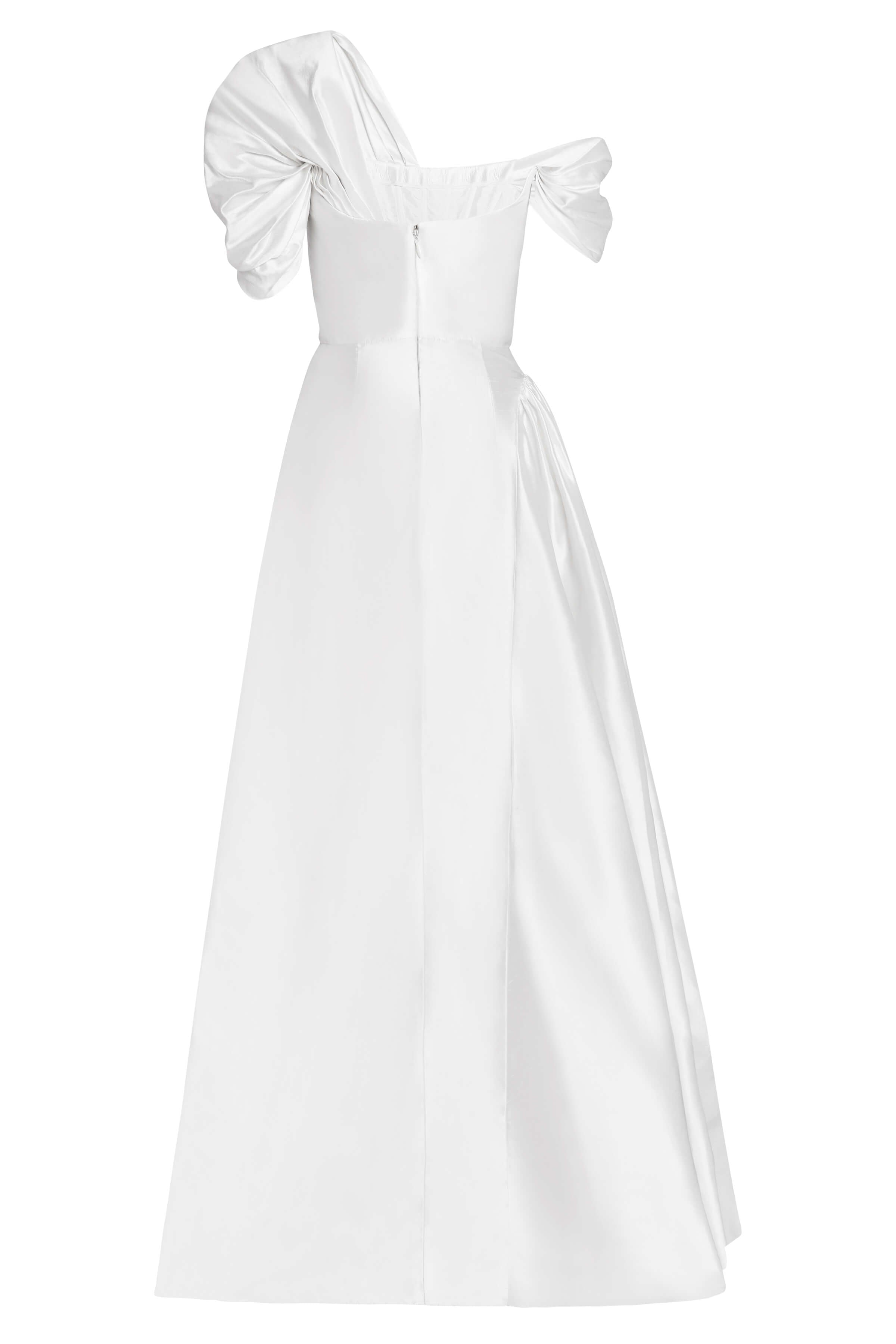 Edith White Silk Asymmetric Drape Shoulder Gown