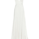Francoise White Silk V Neck Halter Gown With Train