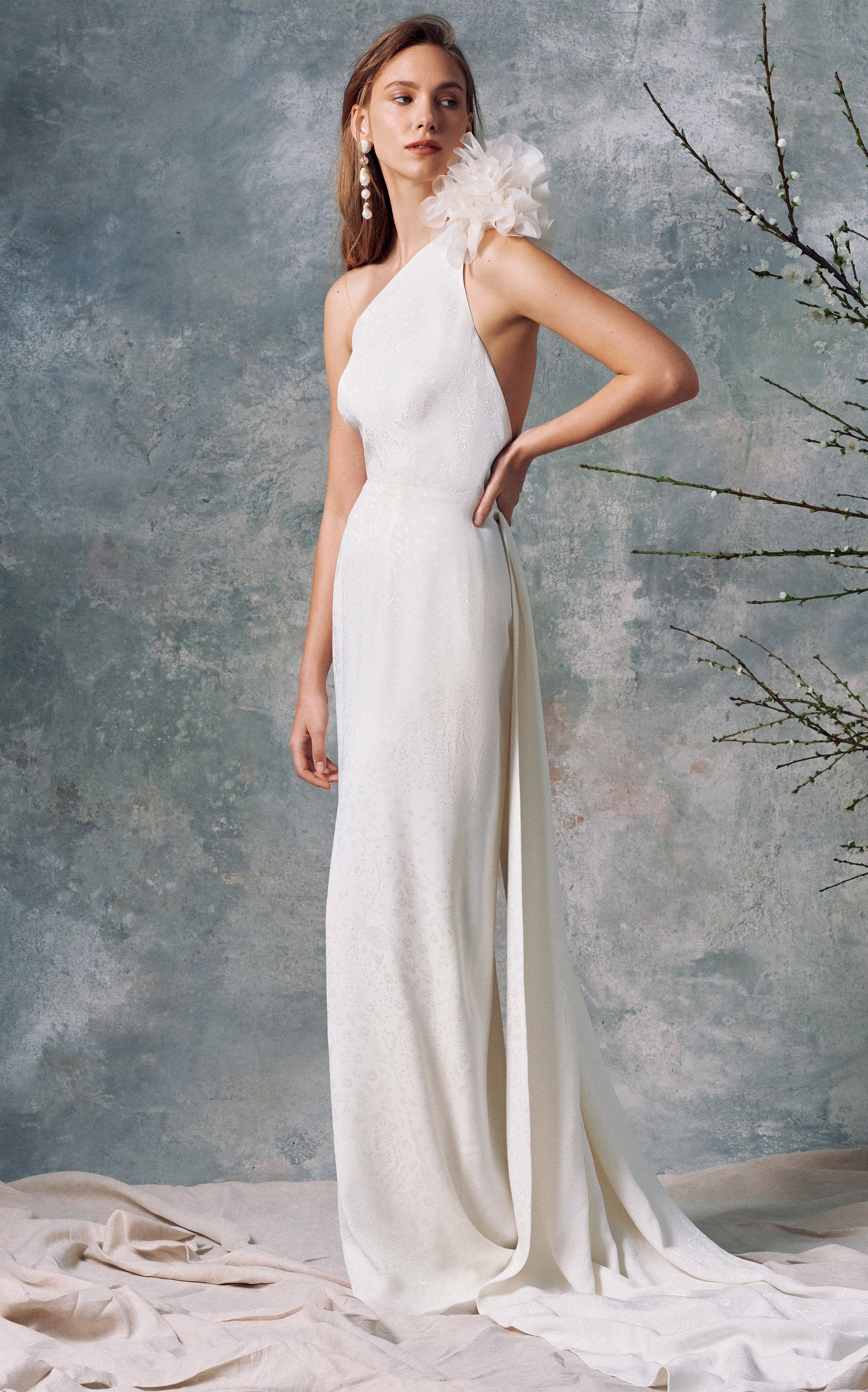 Juno White Floral Brocade Gown