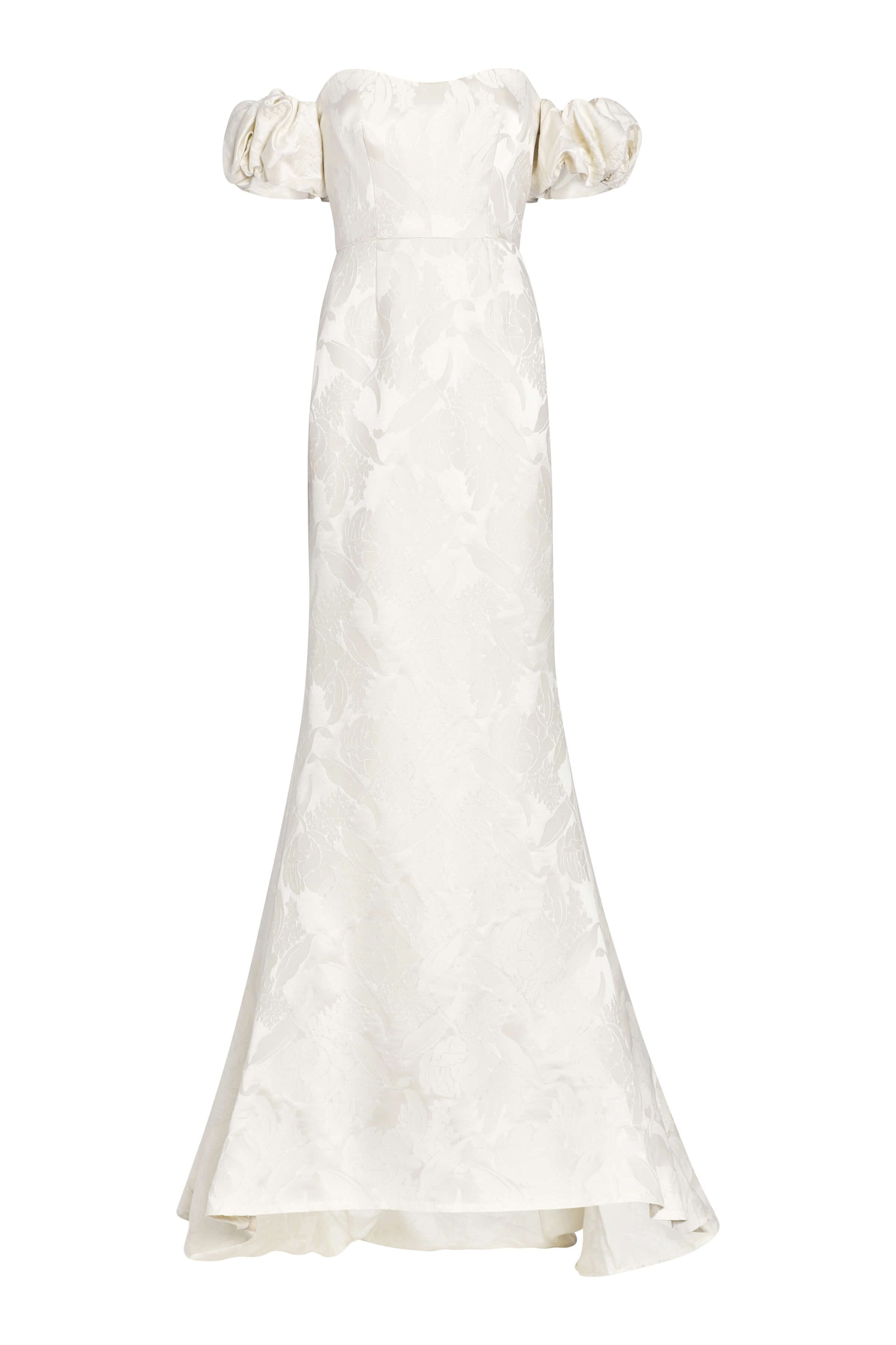 Luisa Off Shoulder Floral Jacquard Gown Puff Sleeves