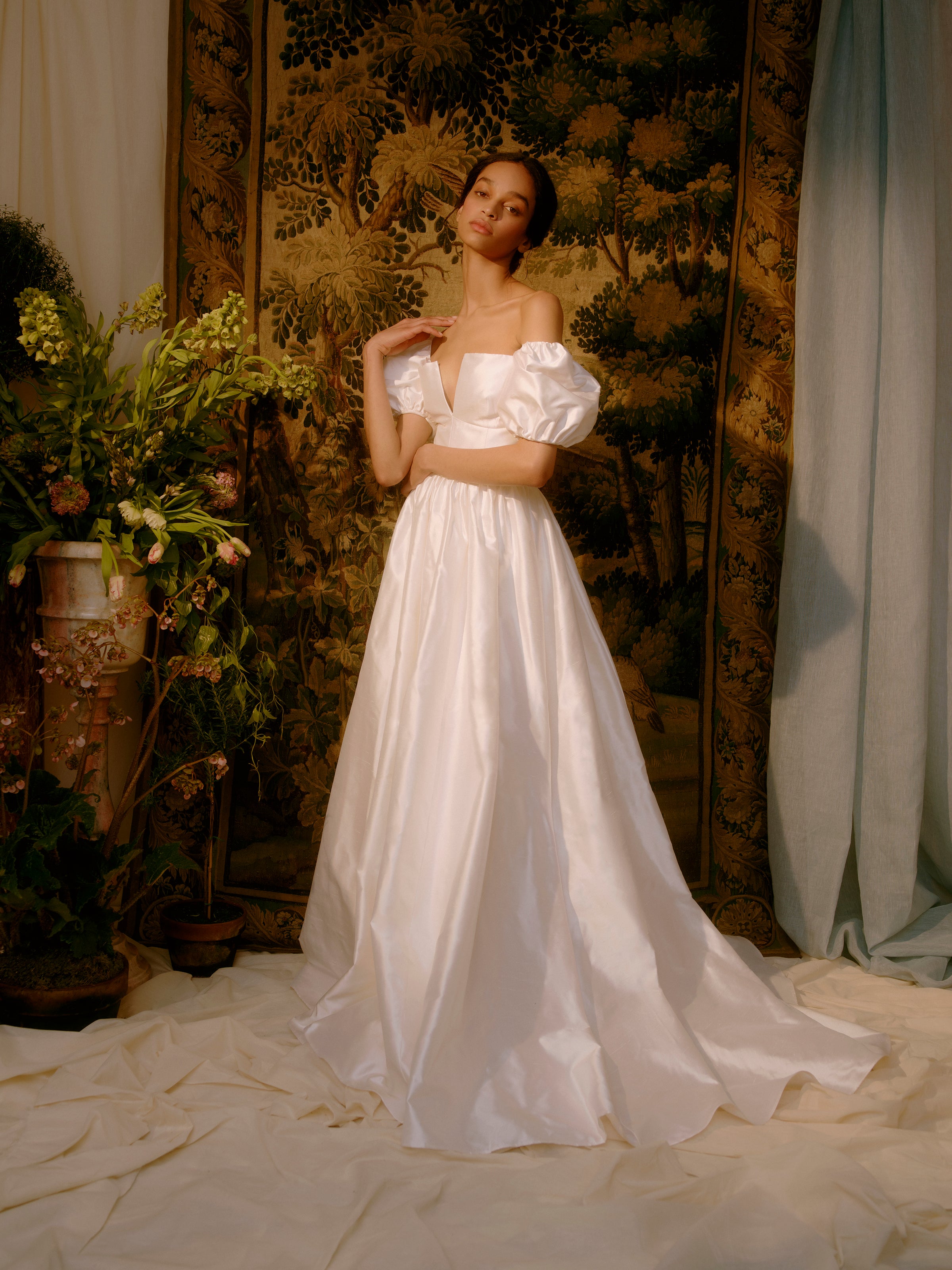 Strapless duchesse silk-satin gown