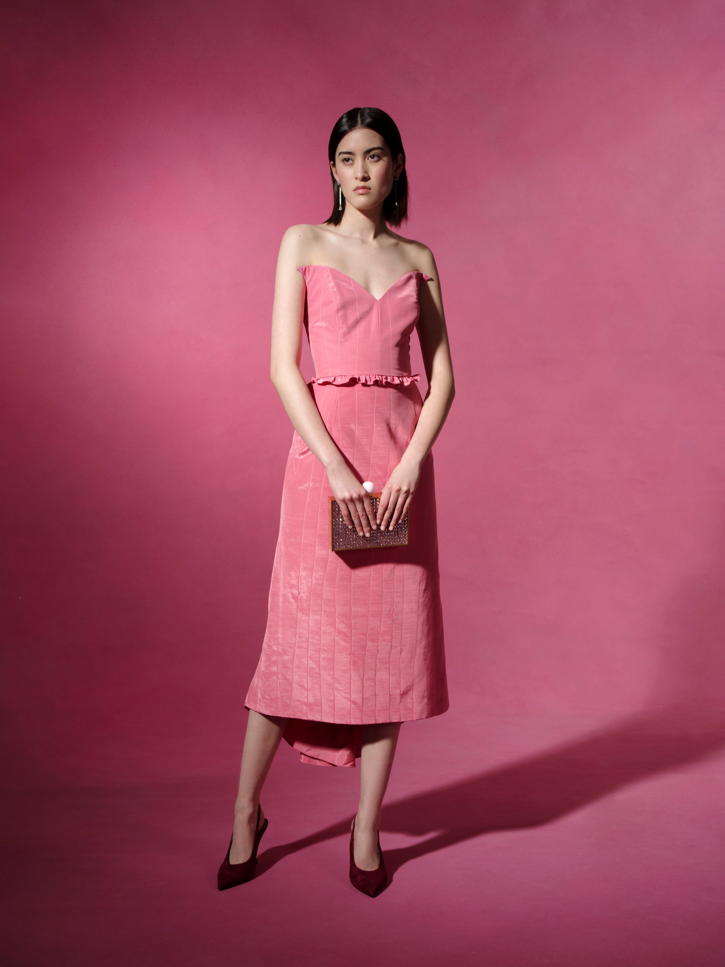 Lottie Pink Strapless Midi Dress