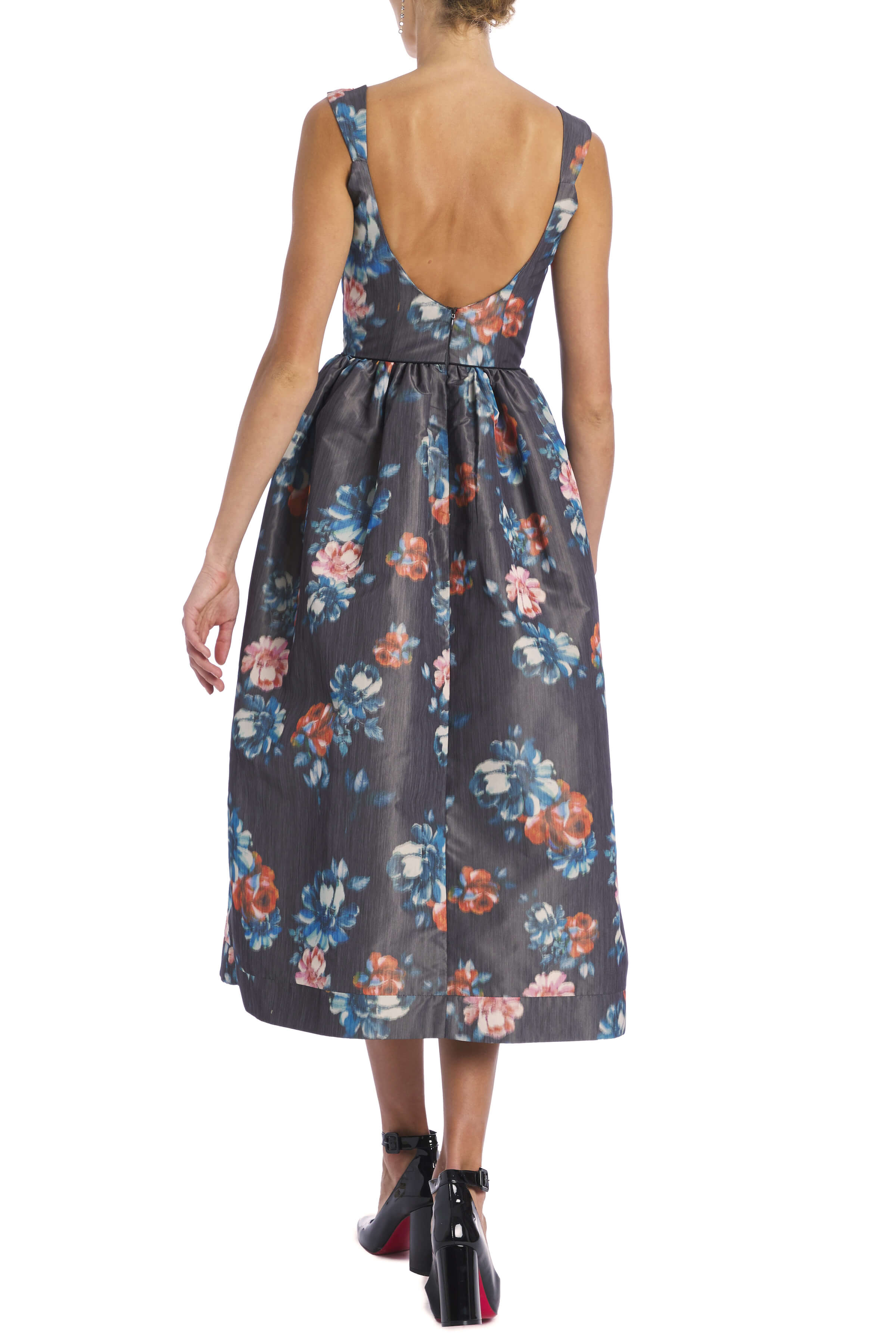 Apple Dark Floral Ikat Full Skirted Corset Dress