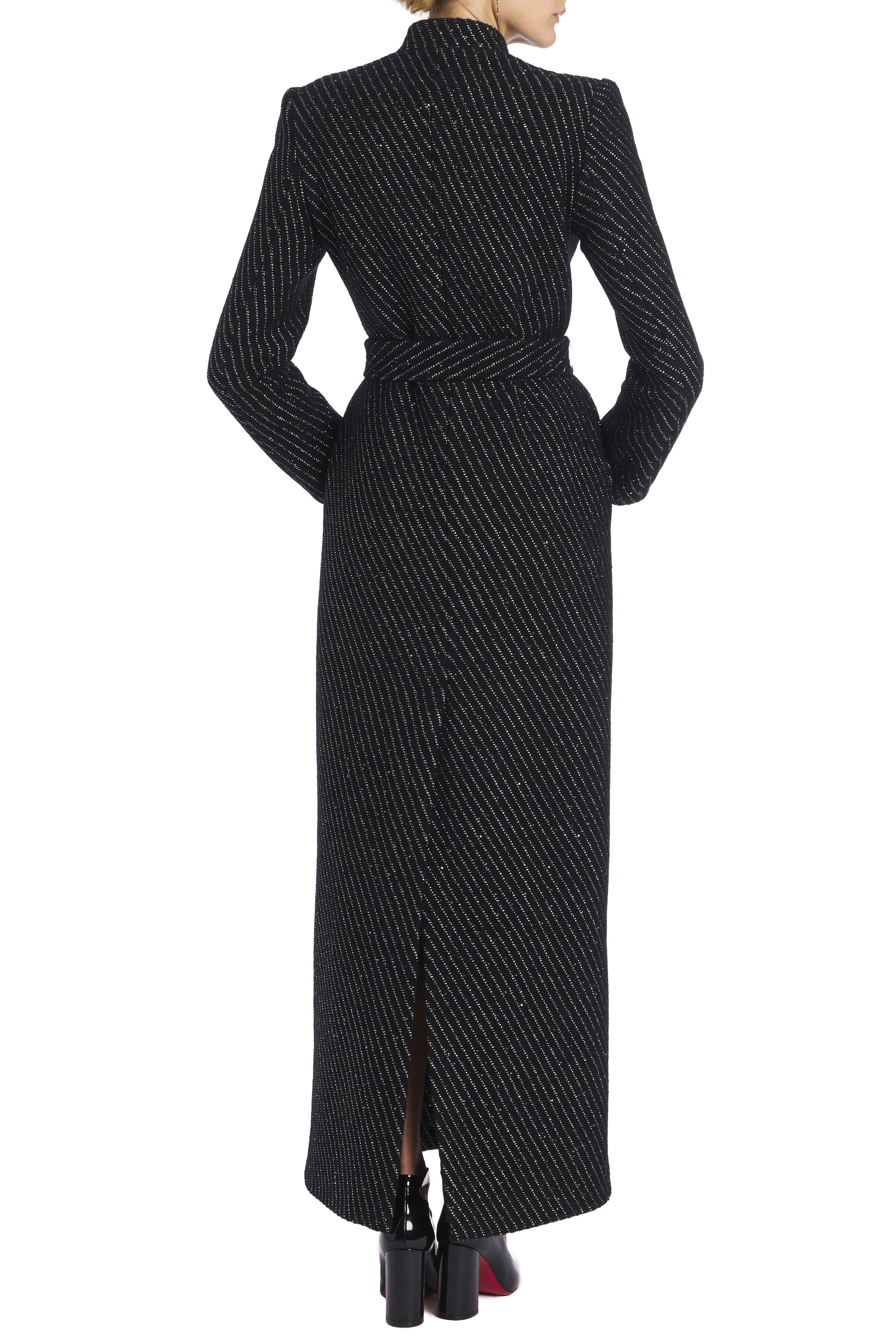Geraldine Black Sequin Tweed Wrap Coat