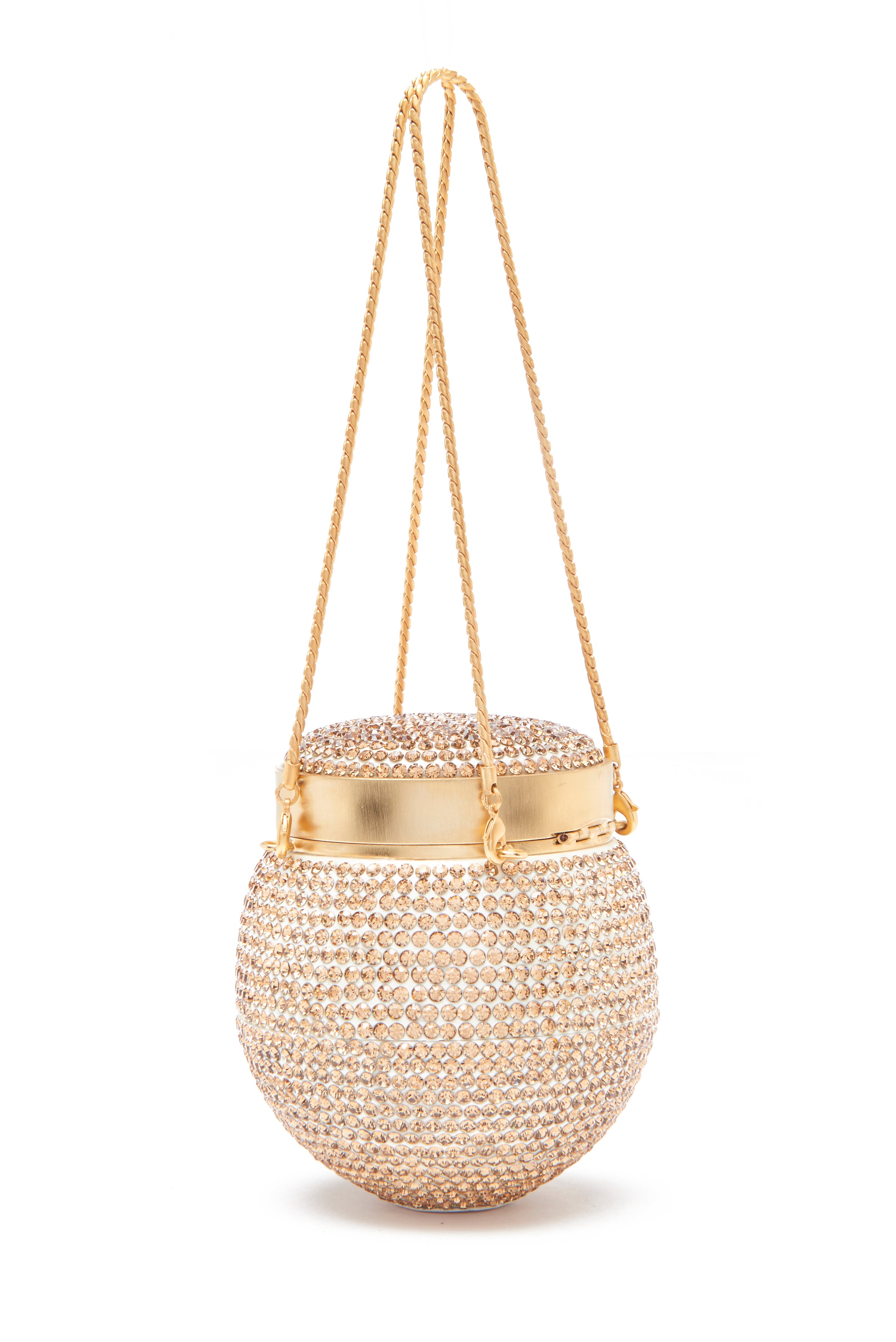 May White and Gold Crystal Round Clutch