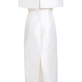 Eveline Off-The-Shoulder White Satin Dupioni Dress