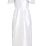 Eveline Off-The-Shoulder White Satin Dupioni Dress