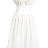 Demetra White Moire Midi Dress