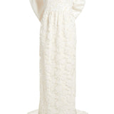 Evora Pearl Beaded White Lace Gown with Large Detachable Bow