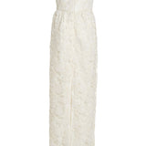 Evora Pearl Beaded White Lace Gown with Large Detachable Bow