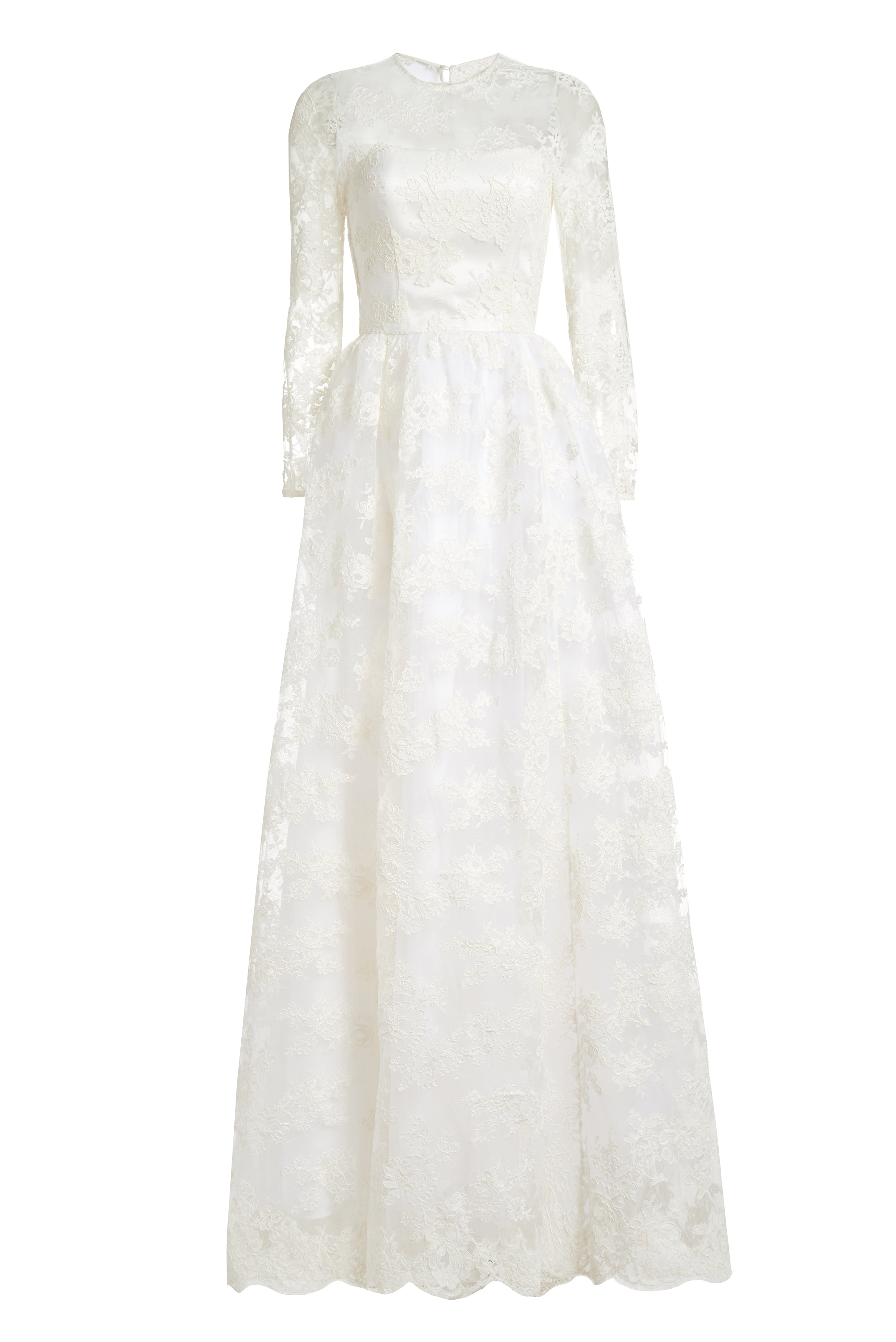Linnea White Lace Long Sleeve Overlay Gown