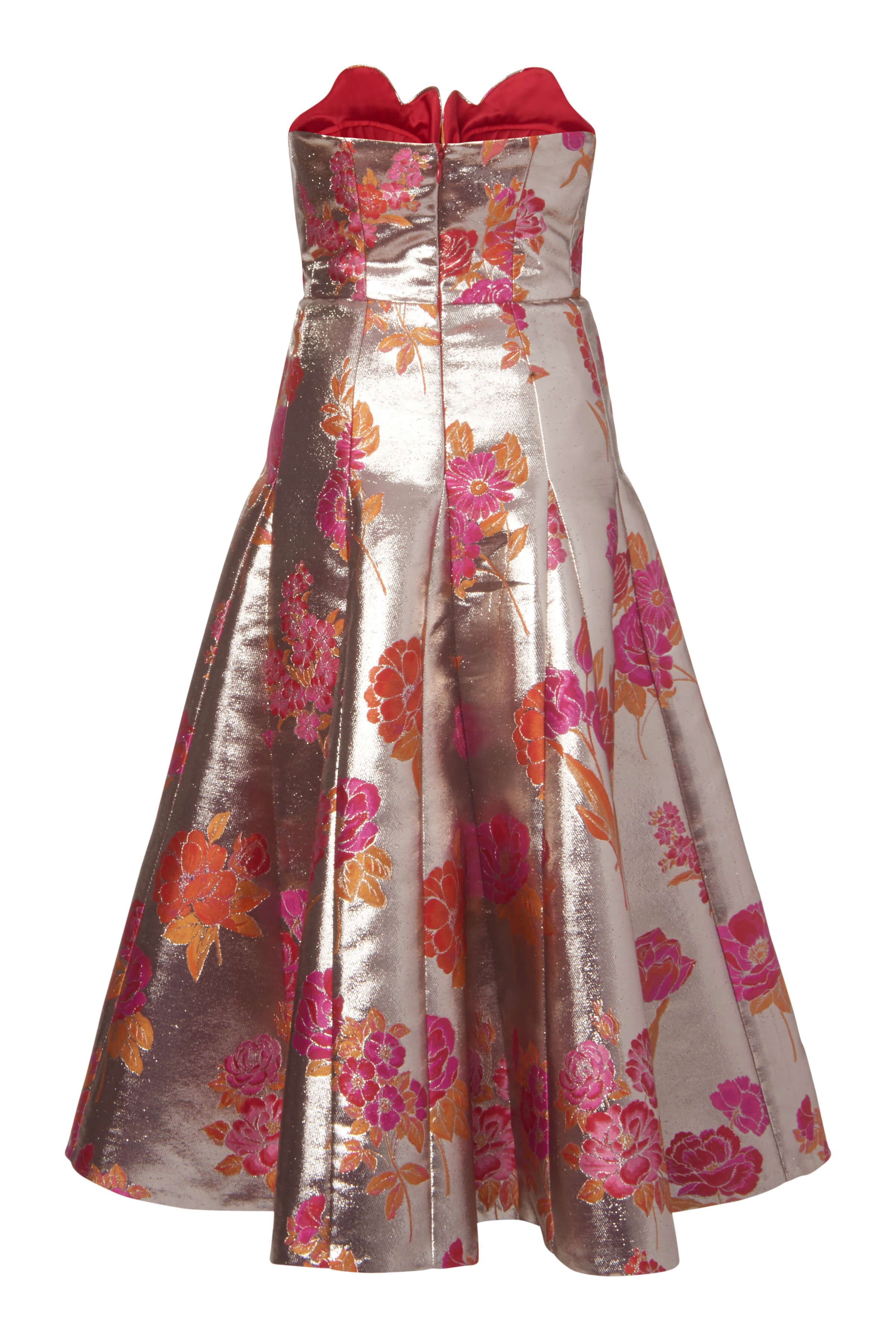 Nicolette Metallic Floral Jacquard Strapless Petal Neckline Dress