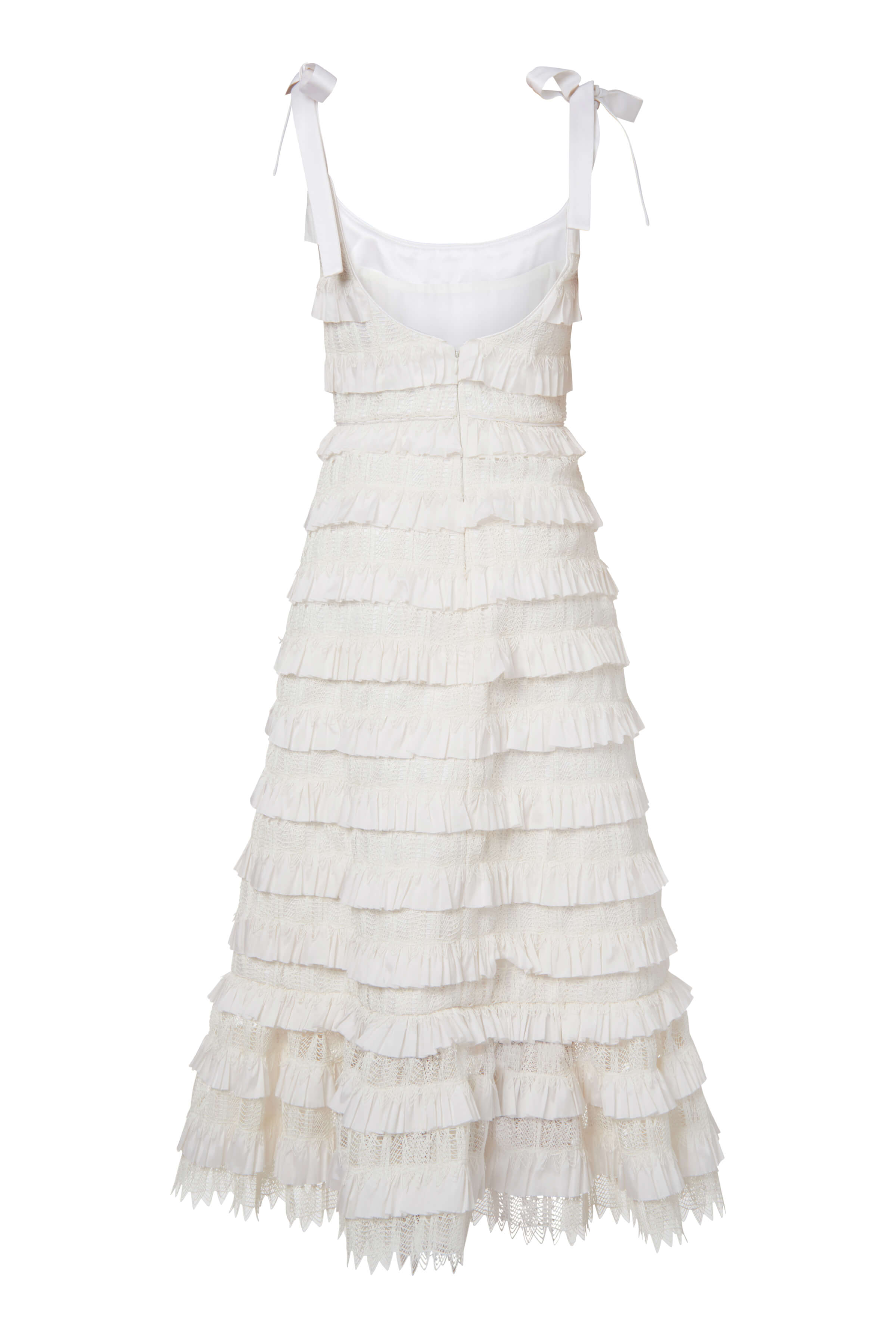 Annette Ivory Layered Ruffle Corset Dress With Tie Straps And Flounce Detail