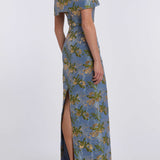 Clover Metallic Brocade Column Gown