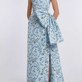 Athena Blue Ikat Strapless Gown