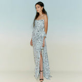 Athena Blue Ikat Strapless Gown