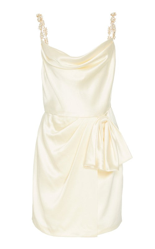 Rosetta Ivory Satin Mini Dress With Bow