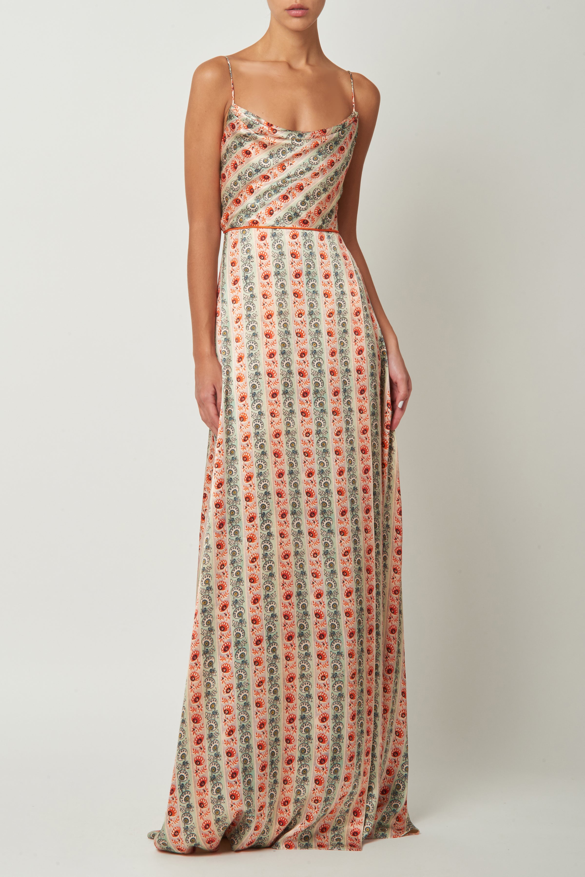 Dashwood Multicolor Sustainable Floral Stripe Satin Wrap Gown