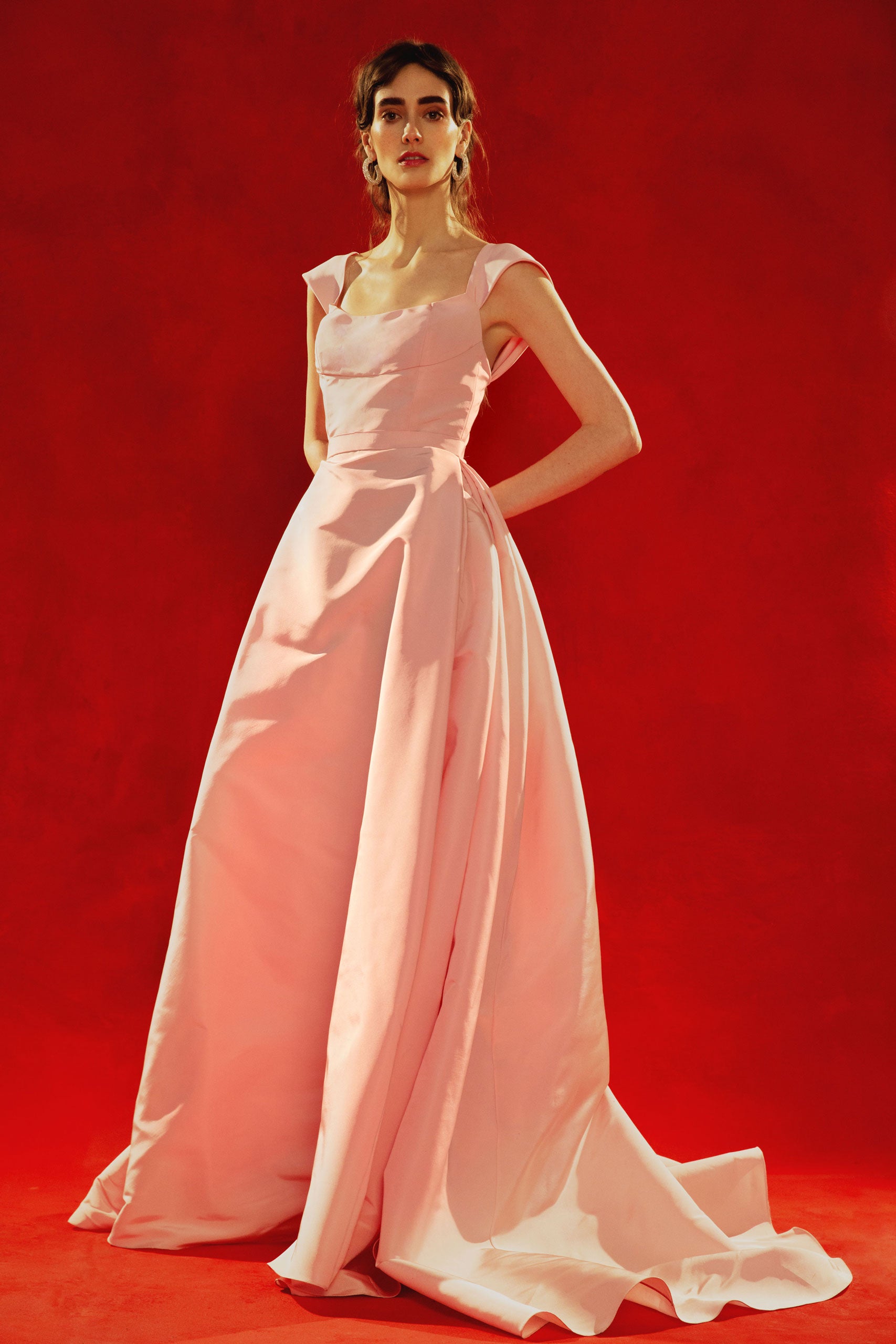 Satin Halter Gown in Hibiscus Pink