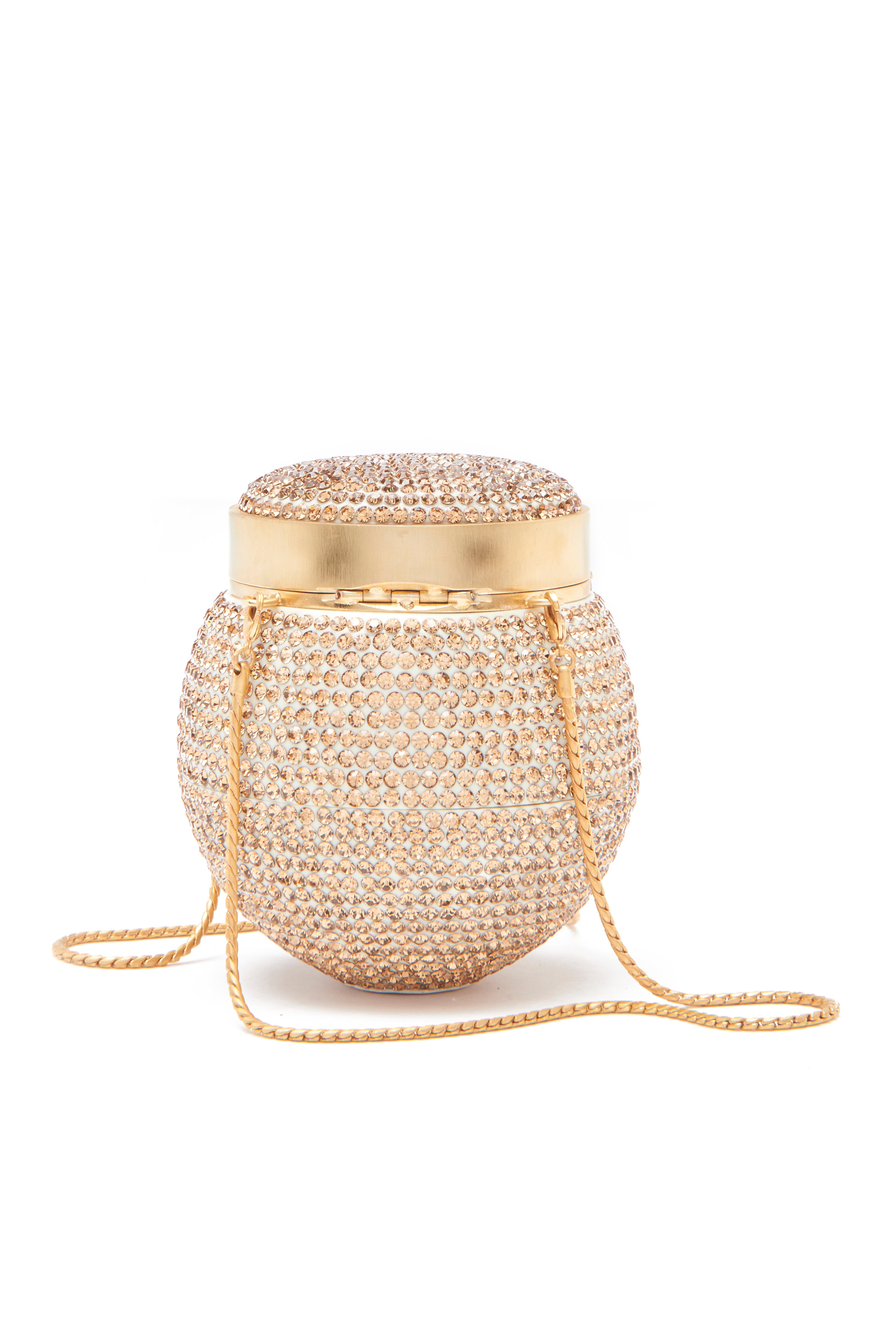 May White and Gold Crystal Round Clutch